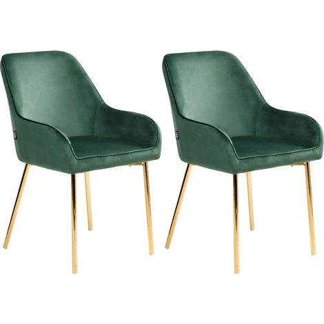 Set di 2 Sedie da Pranzo con Rivestimento in Velluto Verde e Gambe Dorate Loverna II