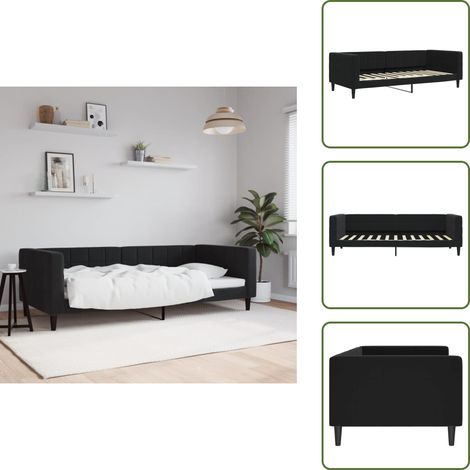 The Living Store Tagesbett Schwarz 90x200 cm Samt - Schlafsofa - Samtcouch - Gästebett - Doppelbett - Boxspringbett