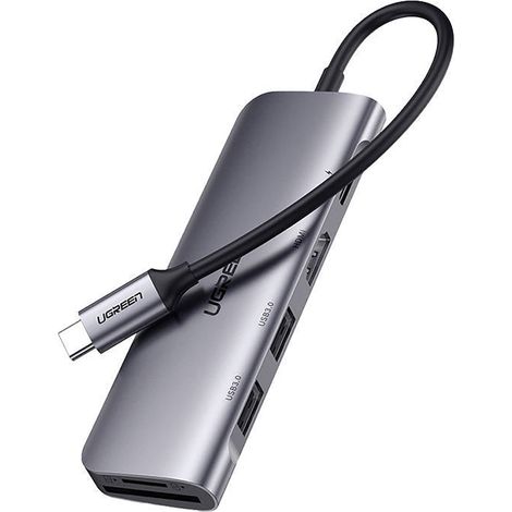 6-in-1-Hub-Adapter mit USB-C, HDMI, USB-A, USB-C PD, SD- und TF-Kartenleser – grau (1/5)