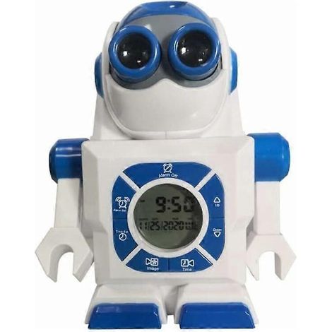 Reloj despertador LED con forma de robot para niños con proyector y luz nocturna.