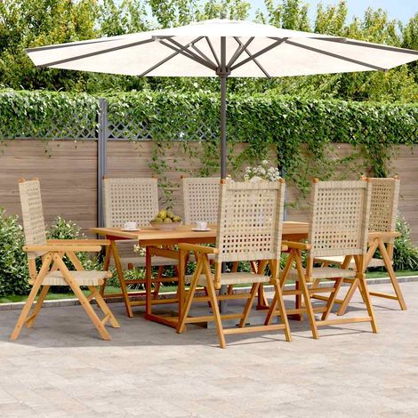 Ensemble repas de jardin 7 pièces beige, résine tressée et bois d’acacia, table extensible - PANGIVO (1/5)