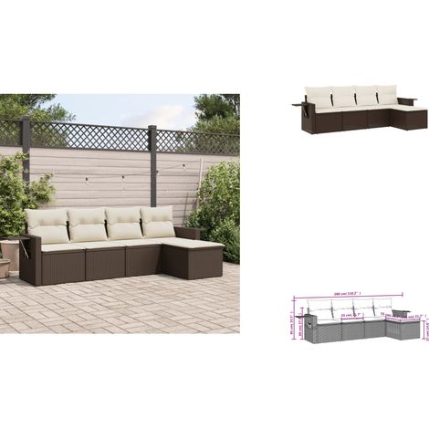 5-tlg. Garten-Sofagarnitur mit Kissen Braun Poly Rattan - Gartenmöbel - Outdoor Möbel - Rattan Gartenset - Lounge Set - Esszimmergarnitur (1/3)
