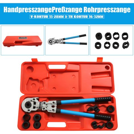 Pince à Sertir pour Tube en Cuivre avec Tête Rotative à 360° - Profil V 12-15-18-22-28 mm et Contour TH 16-20-26-32 - Poignée Ergonomique pour Tube Composite (1/5)