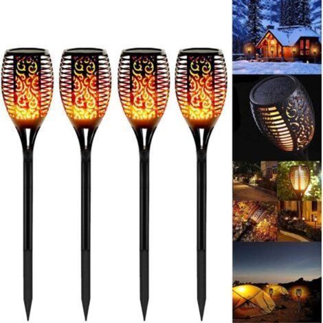 Gartenfackeln, 4er-Pack LED-Solar-Fackeln mit Flammenfunktion, IP65 wasserdicht, dekorative Lampen & Solarleuchten, Garten-/Weg-/Hofdekoration