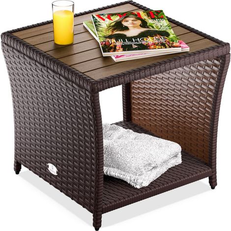 CASARIA® Beistelltisch Wetterfest Klein Holz Polyrattan Akazie 45x45x40cm 80kg Belastbarkeit Outdoor Tisch Gartentisch Balkontisch Gartenmöbel  Braun