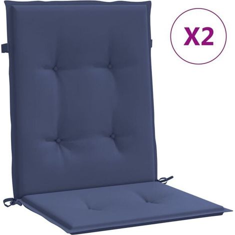 Un ensemble de deux coussins pour chaise à dossier bas, en tissu bleu marine. (1/5)