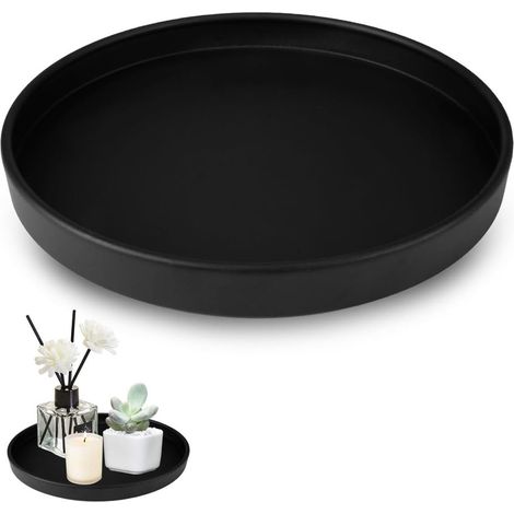 Vassoio rotondo decorativo in metallo nero, 20 cm di diametro - design antiscivolo, adatto per soggiorno, bagno, esposizione di gioielli e candele.