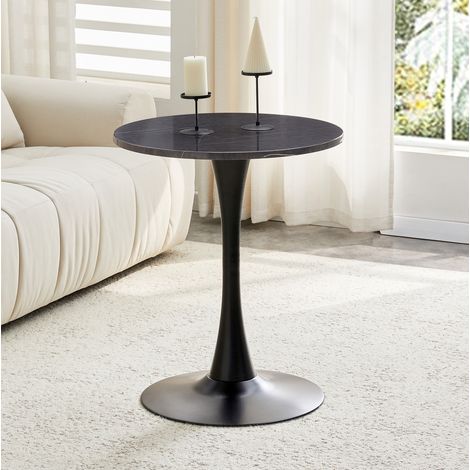 Mesa redonda de MDF y metal negra 60x72 cm con efecto mármol (1/5)