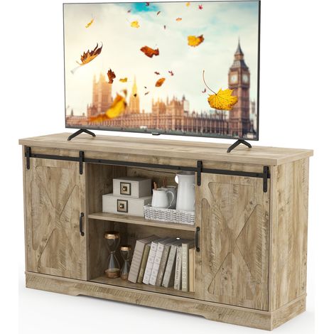 COSTWAY 150cm Media Entertainment Center TV Stand Cabinet for 65 Inch TVs-Grey (1/5)