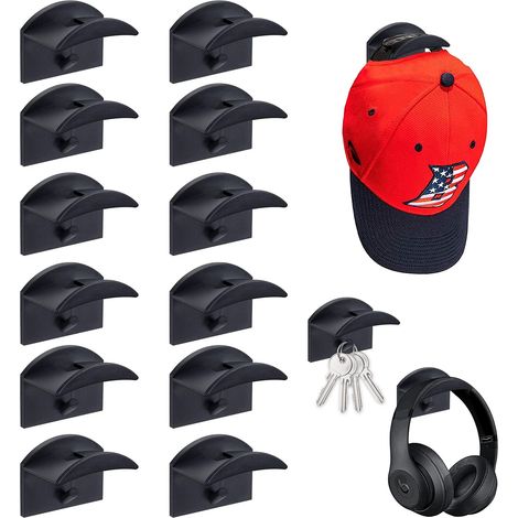 Porte Casquette Mural 12 Pièces Crochets De Chapeaux Adhésif Range Casquette Support Casquette Lavage Organisateur De Casquette De Baseball pour Porte Chambre Maison Placard (1/5)
