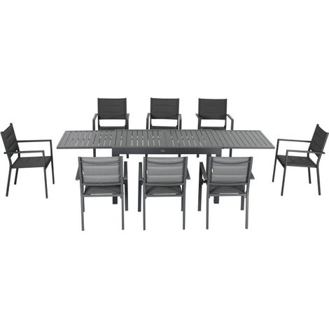 Salon de Jardin Extérieur avec 8 Fauteuils et 1 Table en Aluminium Extensible | pour 6-10 Personnes | Robuste, Durable et Facile à Nettoyer | Idéal pour Terrasse, Jardin et Espace Extérieur (1/5)