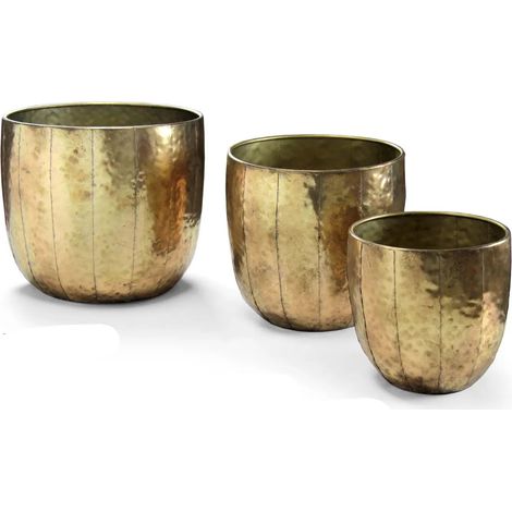 Set de 3 cachepots en métal doré Ø40x35, Ø33x31 et Ø25x25 cm