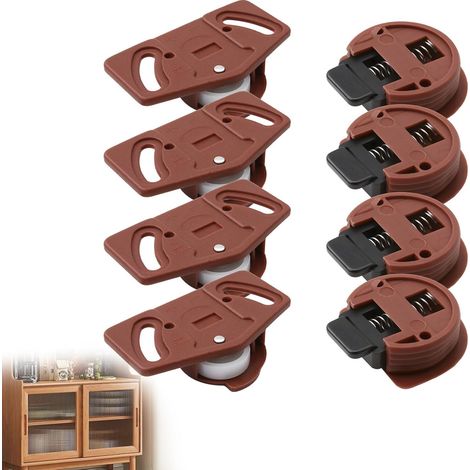 4 Paires Roulettes Placard et Guides pour Portes Coulissantes,Kit Complet pour 2 Portes de Placard ou Armoire,Roues Silencieuses avec Mécanisme de Guidage (1/5)