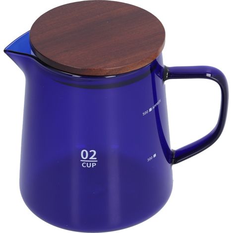 Cafetière/bouilloire de 500 ml résistante à la chaleur avec couvercle en bois, bleue, idéale pour la maison et le bureau. (1/5)