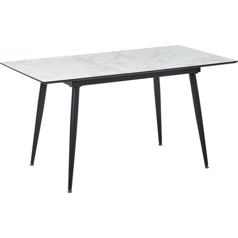 Moderno tavolo allungabile in metallo 120/150 x 80 cm bianco effetto marmo e nero Eftalia
