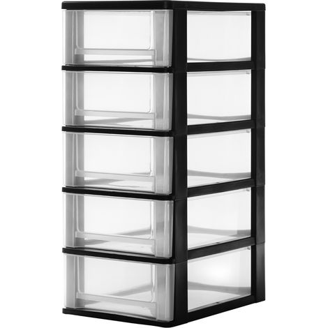 Iris Ohyama, Tour de rangement, Organisateur plastique, 5 tiroirs, 7 L, Poignées ergonomiques, Facile à Transporter, Multifonction, Salon, Chambre, Bureau - DDOCH-2005 - Noir