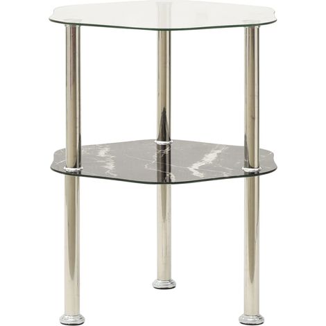 Table d'appoint à 2 étagères, transparente, 38 x 38 x 50 cm, verre trempé (1/5)
