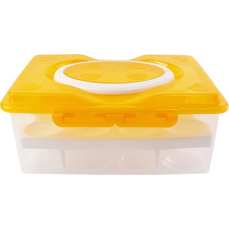 Boîte à œufs à deux étages -pour 24 œufs- Boîte de haute qualité, poignée de transport, support à œufs pour réfrigérateur, couvercle clip, Vert,Orange (1/5)