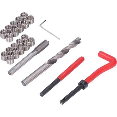 25-teiliges Gewindereparaturset aus Edelstahl, M6x1,0 mm, Gewindeeinsatz, HSS-Bohrer, Gewindebohrer, Kfz-Werkzeug (1/5)