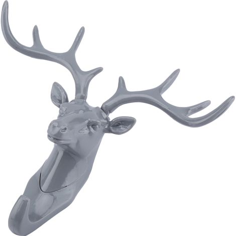 Crochet Murale Tête de Cerf Porte-Manteau Support Décoratif pour Intérieur (Gris) (1/5)