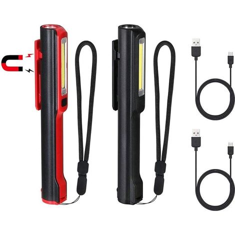 Lampe de Travail, Rechargeable COB Baladeuse LED Ultra Lumineuse avec Clip Magnétique, Lampe de poche 3W USB, 5 Modes Camping Lampe,Lampe d'inspection pour Garage, Camping, d'Urgence, etc (1/5)