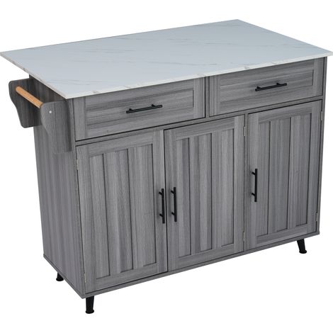 Isla de cocina gris y blanca con encimera extensible, MDF, 129 cm (1/5)
