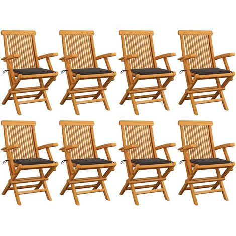 Chaises de jardin avec coussins taupe lot de 8 Bois teck massif (1/5)