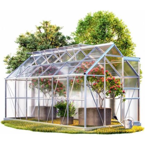Serre de jardin Aluminium 380 x 190 x 195cm avec 4 lucarnes (1/2)