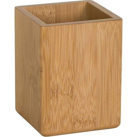 Portalápices cuadrado de bambú，portalápices de madera，organizador de escritorio，4 x 3 x 3 pulgadas (ancho x profundidad x alto) (1/5)