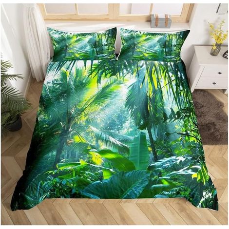 Feuilles Tropicales Ensembles de Housse de Couette Motif Feuille Parure de Lit 200x200cm Imprimé Palmier Housse de Couette - EIG (1/4)
