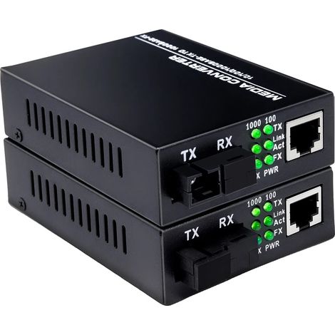 Convertitore di media in fibra, prestazioni Gigabit adattive, indicatore LED, adattatore UE (1/2)