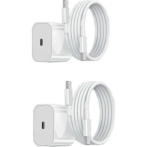 Chargeur rapide 20 W, adaptateur USB-C + câble 2 m, blanc, lot de 2 (1/3)