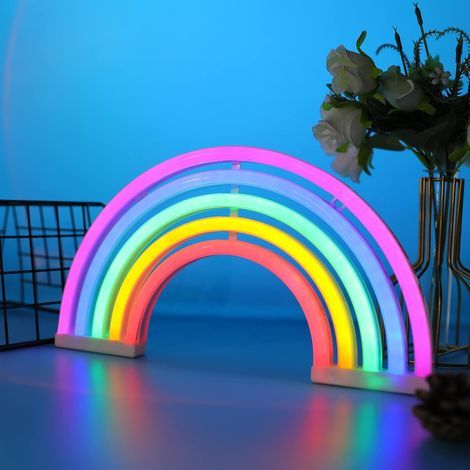 Néon arc en ciel, enseignes au néon LED arc en ciel pour décoration murale, fonctionne avec USB ou piles, jolie enseigne au néon colorée pour chambre de fille, fête, anniversaire, Noël (1/5)