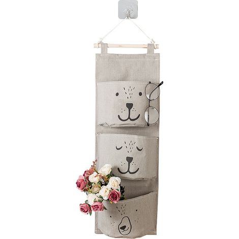 Lot de 3 sacs de rangement muraux pour chambre d’enfant, sans barres en bois, gris, organisateur de vêtements, 1 jeu