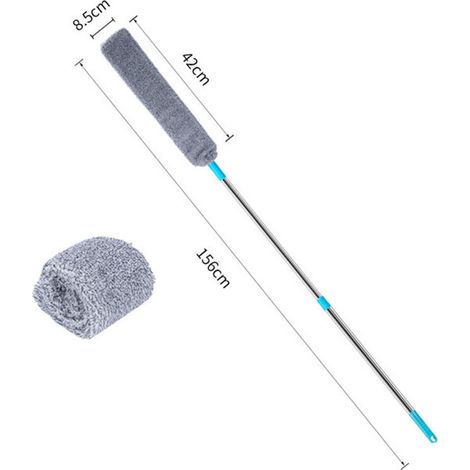Brosse à poussière rétractable et flexible en microfibre pour nettoyer sous les meubles, le lit, le canapé et le réfrigérateur. Longueur extensible : 156 cm / 5,1 pi. (1/5)