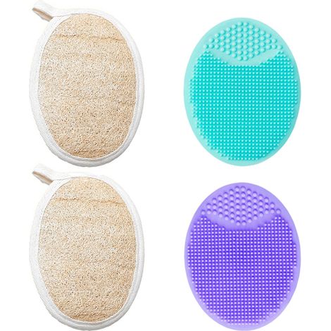 2 gants de bain en luffa + 2 brosses faciales à ventouses (1/5)