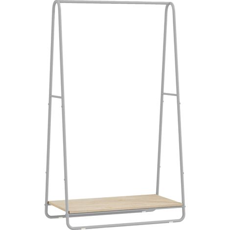 Perchero, estructura metálica resistente, elegante estante de madera, blanco. (1/2)