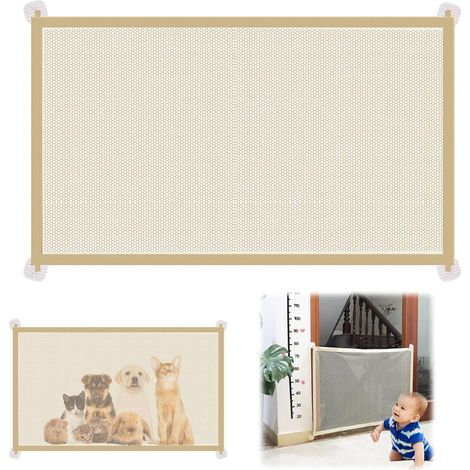 Barrière de Sécurité, Barriere pour Chien sans Percage, Barriere Escalier Chien, Barrière pour Animaux, Chiens et Chats Barrières D’escaliers et de Portes, 110 X 72cm, Beige (1/5)