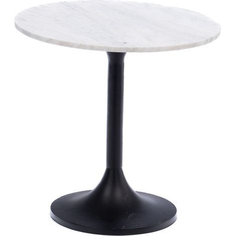 Amadeus - Bout de canapé rond en marbre blanc et aluminium Ø46 cm (1/5)