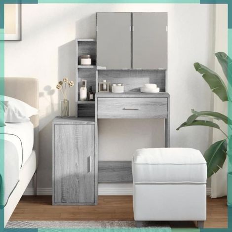 848239 Coiffeuse avec armoire sonoma gris 80x35x132 cm (1/5)