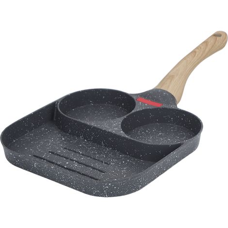 Eierpfanne, hitzebeständige Silikon-Aluminium-Pfannkuchenpfanne mit komfortablem Griff für Omeletts, Hamburger, 3 Mulden (1/5)