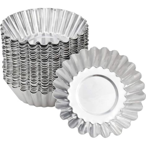 30 Pièces Moules à Tartelettes aux œufs Aluminium, Moules à Tarte Réutilisables, Pour à Muffin Cupcakes Pudding, Antiadhésifs,Moule à Quiche de Cuisson,Argent,7cm,Parent,- (1/5)