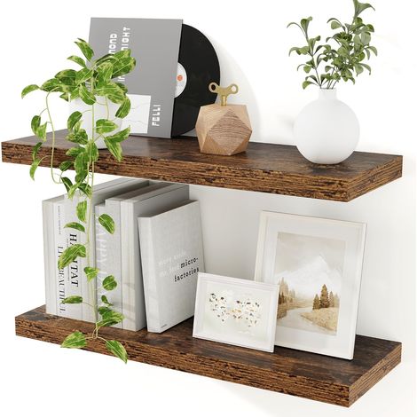 Lot de 2 étagères murales en Bois Marron Vintage - 60 cm étagère Flottante, 23,5 cm de Profondeur en Bois MDF - pour Cuisine, Bureau, Salle de Bain, Chambre et Salon (1/5)