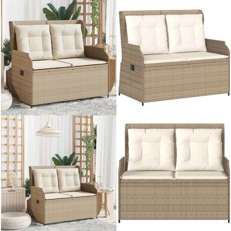 Gartenbank Verstellbar mit Kissen Beige Poly Rattan - Relaxbank - Sitzbank (1/5)