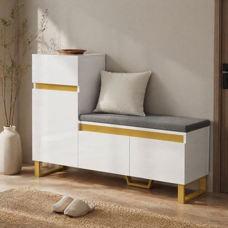 Scarpiera con panca, 120 x 35 x 85 cm, MDF, bianco HAVRYA (1/5)