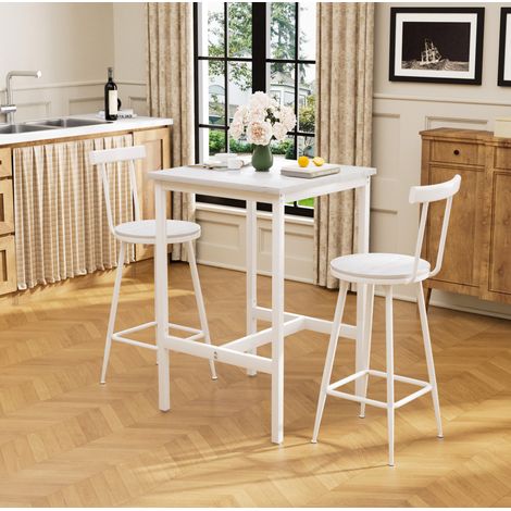 MEUBLIV Stehtisch-Set 60x60x92 cm weiß im Industrial-Stil mit 2 Hockern mit Rückenlehne (1/5)