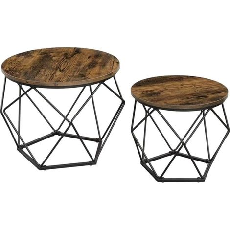 One-Piece Round Coffee Table, Side Table, Sofa Side Table, Modern Style, Removable Top, Steel Frame, Suitable for Living Room - Rustic Brown and Black (Small) (1/4)