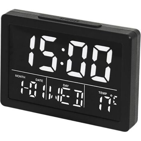 Digital Alarm Clock, éCran LCD Time Date Semaine Affichage De La Température 12/24H Fonction Snooze Luminosité Réglable 8 Sonneries pour Bureau à Domicile (Noir）