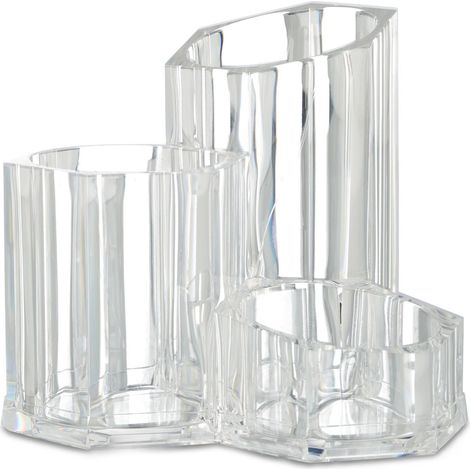 Set di 3 porta pennelli organizer cosmetico bagno supporto elegante contenitore trasparente in acrilico trasparente 130003878