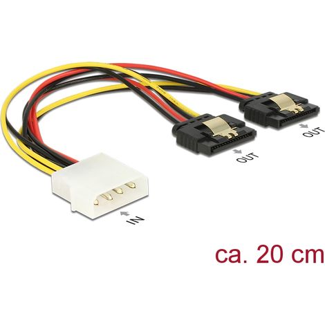 Delock Cable de alimentaciÃ³n Molex macho de 4 contactos  2 x SATA hembra de 15 contactos de metal y 20 cm